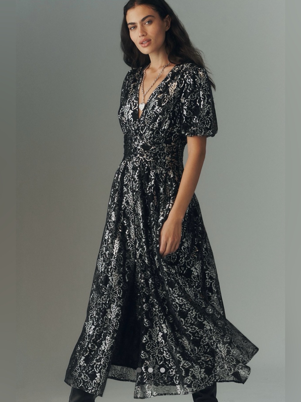 The Katerina Metallic Lace Button Front Dress